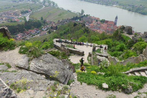 Tiefblick von der Burgruine. auf Dürnstein. Foto: Alpenverein Edelweiss