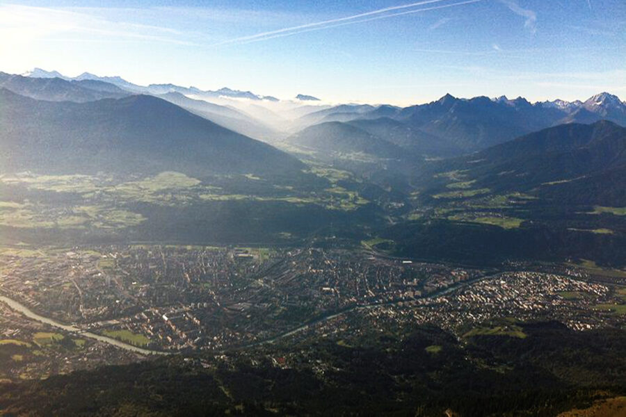 Blick auf Innsbruck von der Nordkette aus. Foto: A. Heufelder